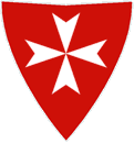 scudo malta: la croce Amalfitana ad otto punte, bianca su fondo rosso; после 1308 года, когда Госпитальеры переселились на Родосс